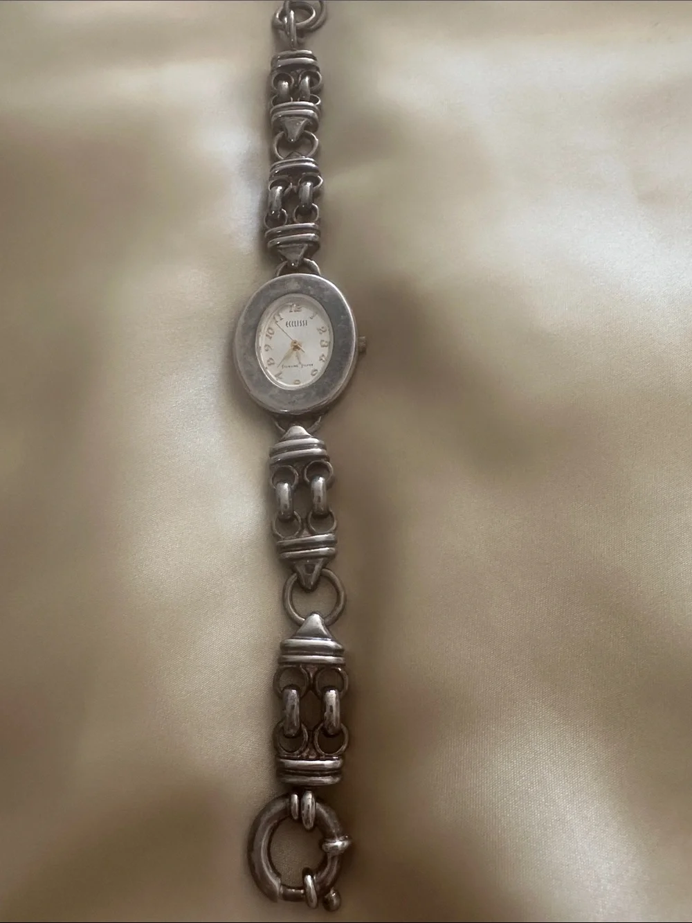 Silver-Tone Oval Dial Bracelet Watch for Women